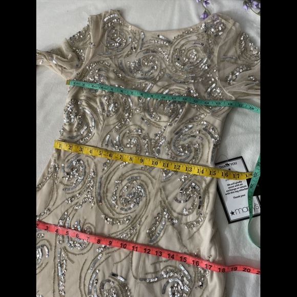 NWT‎ $495 Aidan Mattox 3/4 Sleeve Beaded Column Gown in Champagne [SZ 6 ] - Picture 3 of 16